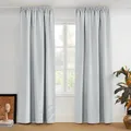 PONY DANCE Wohnzimmer Gardinen mit Kräuselband Weiss 2er Set Verdunklungsvorhänge für Schienensystem Thermogardine Wärmeisolierend, H 228 x B 228 cm, Grau-weiß