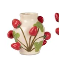 Dekovase ERDBEEREN rund H. 22cm creme rot aus Keramik Formano