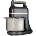 HAGENUK Handmixer Set | mit drehender Edelstahl Rührschüssel | 400 Watt | verchromtes Zubehör - Schwarz