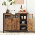 VASAGLE Sideboard, 100 x 35 x 75 cm, verstellbaren Ablage, mit Glastüren - Schwarz/Braun