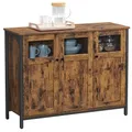 VASAGLE Sideboard, Küchenschrank, Aufbewahrungsschrank, mit Glastüren, für Wohnzimmer, Küche, Esszimmer, Stahlrahmen, Industriestil, vintagebraun-tintenschwarz LSC099B01