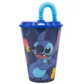 Disney, 430 ml Kindertrinkbecher mit festem Strohhalm Stitch, Blau