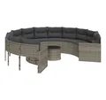 vidaXL Loungesofa Gartensofa mit Tisch und Kissen Rund Grau Poly Rattan, 1 Teile