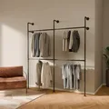 pamo Kleiderstange Wandmontage Schwarz – Offener Kleiderschrank 201 x 222 cm – Industrial Garderobe Wand Schwarz aus Metall – Begehbarer Kleiderschrank System – 360 kg Traglast