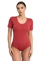 Evoni Damen Body kurzarm l Stringbody aus Baumwolle mit Rundhals l Kurzarmbody für Frauen l Tanga Bodysuit l String Body S bordeaux