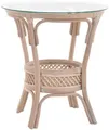 Krines Home Beistelltisch RattanTisch Beistelltisch Landhaus Rattantisch mit Glasplatte, Ø 59cm, Wohnzimmer Kaffetisch