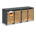 STEELSØN Mülltonnenbox Kestra 120L aus verzinktem Stahl (Anthrazit/Holz, Für 4 Tonnen), verfügbar mit 1, 2, 3, 4 oder 5 Türen, mit Sichtstreifen Holzoptik