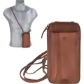 Bear Design Handy Umhängetasche mit Geldbörse knautschig weiches Leder cognac