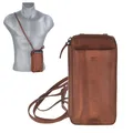 Bear Design Handy Umhängetasche mit Portemonnaie knautschig weiches Leder cognac