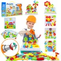 Spielzeug ab 3 Jahre Steckspiel ab 4 Jahre mit Bohrmaschine Akkuschrauber Kinder Lernspiele Kreativ Spielzeug 3D Puzzle Werkzeugkoffer Kinder Spiele ab 3 4 5 6 Jahre für Jungen Mädchen (223 Stücke)