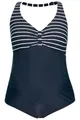 Ulla Popken Damen große Größen Übergrößen Plus Size Bellieva-Badeanzug, Streifen, Umstandsmode, Softcups Marine 42 798239132-42