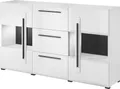 Sideboard weiß Hochglanz TURDA-83 mit LED Beleuchtung und Metallgriffen, B/H/T: ca. 180/103/39 cm