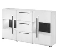 Lomadox Sideboard TURDA-83, weiß Hochglanz mit LED Beleuchtung und Metallgriffen, : 180/103/39 cm