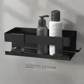 husman® Duschablage ohne Bohren | Edelstahl Matt-Schwarz | mit Ablaufrillen & 3 Haken | Kleben statt Bohren | Duschkorb Wandregal Duschregal Badregal Deko Badezimmer Organizer Regal für Bad & Küche