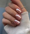MouyouGlow Press on Nails Kurz,Square Nude Natürliche Chrome Sheer Hailey Bieber