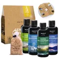 AllgäuQuelle® Saunaaufguss Set Bio 4er Sauna Zubehör 4x100ml Sauna Aufguss - Sauna Set inkl. Karte mit Allgäu Insider-Tipps