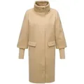 Navahoo Langmantel Polarblüte 14 modischer Damen Mantel in Woll-Optik mit Rippstrickärmeln beige|braun XL (42)