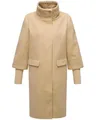 Navahoo modischer Damen Übergangsmantel in Woll-Optik Trenchcoat mit Rippstrick-Ärmeln Polarblüte 14 Beige Gr. XL
