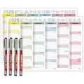 TOBJA Wandkalender Abwischbarer Wandkalender 2025 A4 - "Bunt", Tafelkalender inkl. 4 Stifte Kalender A4 abwischbar bunt|weiß