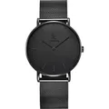Alienwork IK All Black Damen Herren Armbanduhr Quarz schwarz mit Metall Mesh Armband Edelstahl Ultra-flach Slim-Uhr