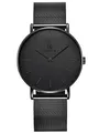 Alienwork IK All Black Armbanduhr Herren Damen Schwarz Metall Mesh Armband Edelstahl Ultra-flach