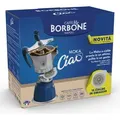 Caffè Borbone MokaCiao Moka 3 Tassen Blau und Grau Aluminium Manuelle Kaffeemaschine - Blau/Grau