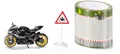 siku 1601, Ducati Panigale 1299 Motorrad mit Tape und Verkehrsschild, Schwarz, Metall/Kunststoff, Bereifung aus Gummi