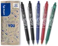 PILOT FriXion Clicker 0.7 – 5 Stück – Farben 2x Schwarz, je 1x Blau/Rot/Grün – Radierbarer, nachfüllbarer Gel-Tintenroller mit Druckmechanik und thermosensitiver Tinte, mittlere Spitze