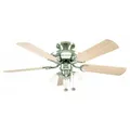 Moderne flache Deckenventilator Lampe MAYFAIR COMBI Edelstahl & Ahorn 107 cm