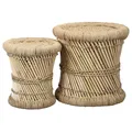 Marrakesch 2er Set Hocker Sitzhocker Benita aus Bambus ø 36cm & 30 cm | Blumenhocker Ideal im Garten Terrasse und Balkon