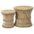 2er Set Natürliche Boho Deko Hocker Beistelltisch Sitzhocker Balkon Möbel 36cm