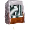 MR.DEKO Strandkorb-Schutzhülle PVC L – Transparent & UV-stabil, für 2-Sitzer, wetterfest (Passend für alle 2-Sitzer Strandkörbe bis 125 cm Breite, 1-St), Abdeckplane PE-Gewebe mit Reißverschlüssen & Zugband weiß L | 125 cm x 80 cm x 160 cm