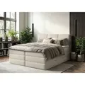 Mid.you Boxspringbett, Creme, Kunststoff, H2 + H3, Höhe ca. 19 cm, 180x200 cm, Made in Europe, Bettkasten, gepolstertes Kopfteil, Topper durchgehend, Wendematratze mit unterschiedlichen Härtegraden, Matratze geteilt, Schlafzimmer, Betten, Doppelbetten
