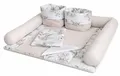 Wickelauflage Set 6-teilig – Wickelunterlage aus Baumwolle & Waffelstoff – Baby Wickelauflage – Geschenk zur Babyparty – Wickeltischauflage – 85x75 cm (Breite x Tiefe), Safari und hellbeige