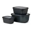 Mepal Vorratsdosenset Cirqula, Schwarz, Kunststoff, 3-teilig, 0.75 L, 25.0x20.0x15 cm, auslaufsicher, Deckel mit Sichtfenster, mikrowellengeeignet, Küchenzubehör, Vorratsbehälter, Vorratsdosen Sets