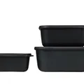 Mepal Multischale Cirqula Rectangular 3-teiliges Set - Mikrowellen Geschir - Geignet als Aufbewahrungsbox, Kuhlschrank, Gefrierschrank & Mikrowellengeschirr - 750, 1500 & 3000 ml - Nordic black