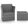 vidaXL Gartensessel mit Hocker Poly Rattan Anthrazit