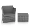 vidaXL Gartenstuhl Gartensessel mit Hocker Poly Rattan Anthrazit (1 St)