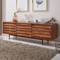 WOHNLING HiFi Lowboard WL5.636 Sheesham Massivholz Landhaus TV Kommode 147x50x38cm Fernsehschrank Unterschrank mit 3 Türen Fernsehtisch Ablagefach