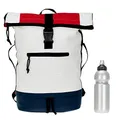 Elephant Rucksack Herren Damen Plane Time Bag COMP Fahrradrucksack Kurierrucksack Roll-Top A4 mit Laptopfach, Bodenfach 12823 + Flasche (Tri Color WBR (weiss))