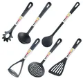 Westmark Küchenhelfer Set - 6-teilig - inkl. Pfannenwender, Kartoffelstampfer, Suppenkelle, Schaumlöffel, Spaghettilöffel, Rührlöffel - Made in Germany - praktische Küchenutensilien (schwarz)