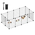 SONGMICS Freilauf, DIY-Kleintiergehege, Kleintierkäfig, Kaninchen, Meerschweinchen, Metallgitter, 143 x 73 x 46 cm, schwarz LPI01H