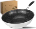 DIVORY Edelstahl Wokpfanne 28 cm ULTIME I Antihaft beschichtete, Wok Induktion, für alle Herdarten I I Pfanne groß für Induktionskochfeld, Gasbrenner, Gasherd I spülmaschinengeeignet
