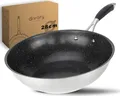 divory Wok 28 cm ULTIME I Antihaft beschichtete, Wok Induktion, Edelstahl (Pfanne groß für Induktionskochfeld, Gasbrenner, Gasherd, spülmaschinengeeignet), Wokpfanne für alle Herdarten
