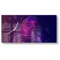 DEQORI Wanduhr 'Mann mit VR-Brille' (Glas Glasuhr modern Wand Uhr Design Küchenuhr) blau|lila|rosa 60 cm x 30 cm