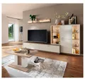 Lomadox Wohnzimmer-Set SAGUNTO-05, (Mega-Spar-Set, 4-St., Highboard Lowboard Wandboard Couchtisch), Wohnwand, Eiche und weiß, inkl. Beleuchtung