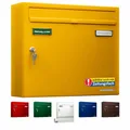 AL Briefkasten Systeme Basic 1er Briefkasten in RAL 1003 Signal Gelb 1 Fach DIN A4 Postkasten wetterfest wasserdicht rostfrei Briefkastenanlage mit Posthaltebügel und 2 Namensschildern