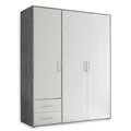 Stella Trading Kleiderschrank in Beton Optik, Weiß - Vielseitiger Drehtürenschrank 3-türig mit viel Stauraum für Ihr Schlafzimmer - 155 x 195 x 60 cm (B/H/T)
