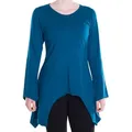 Vishes Tunikakleid Einfarbige Baumwoll Zipfel-Tunika Damen Langarm Herbst Asymmetrisch Elfen, Hippie, Goa Style blau 42