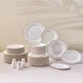 Karaca Elegance Bone Siena - 53-teiliges Geschirrset für 12 Personen, Modern Teller Set aus Porzellan, Geschirr Set mit Suppenschalen, Servierplatte, Tiefe Teller, Dessertteller - Weiß & Gold